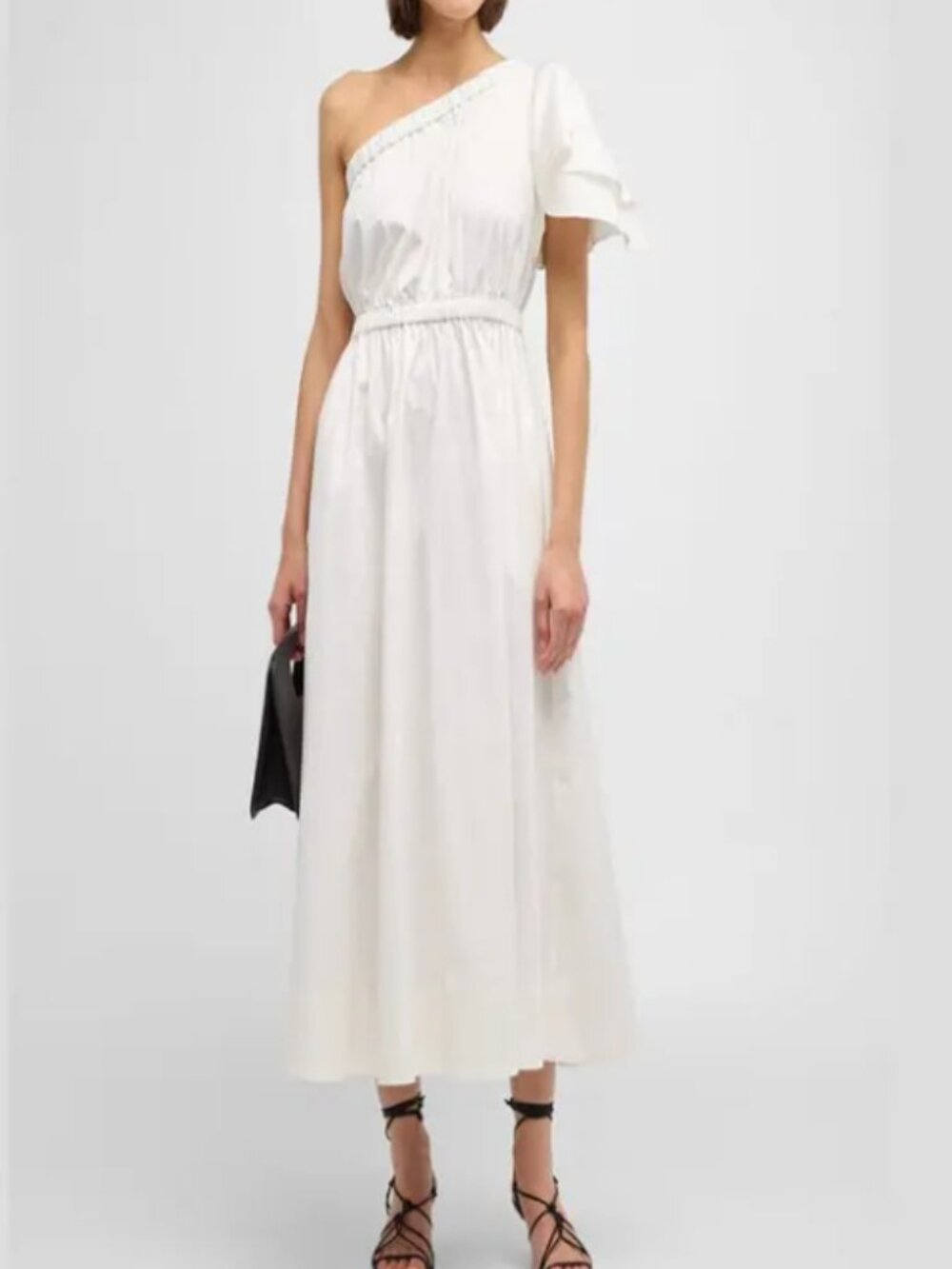 Cynthia Rowley One-Shoulder Stretch Cotton Midi Dress - White - Size M - Picture 1 of 6